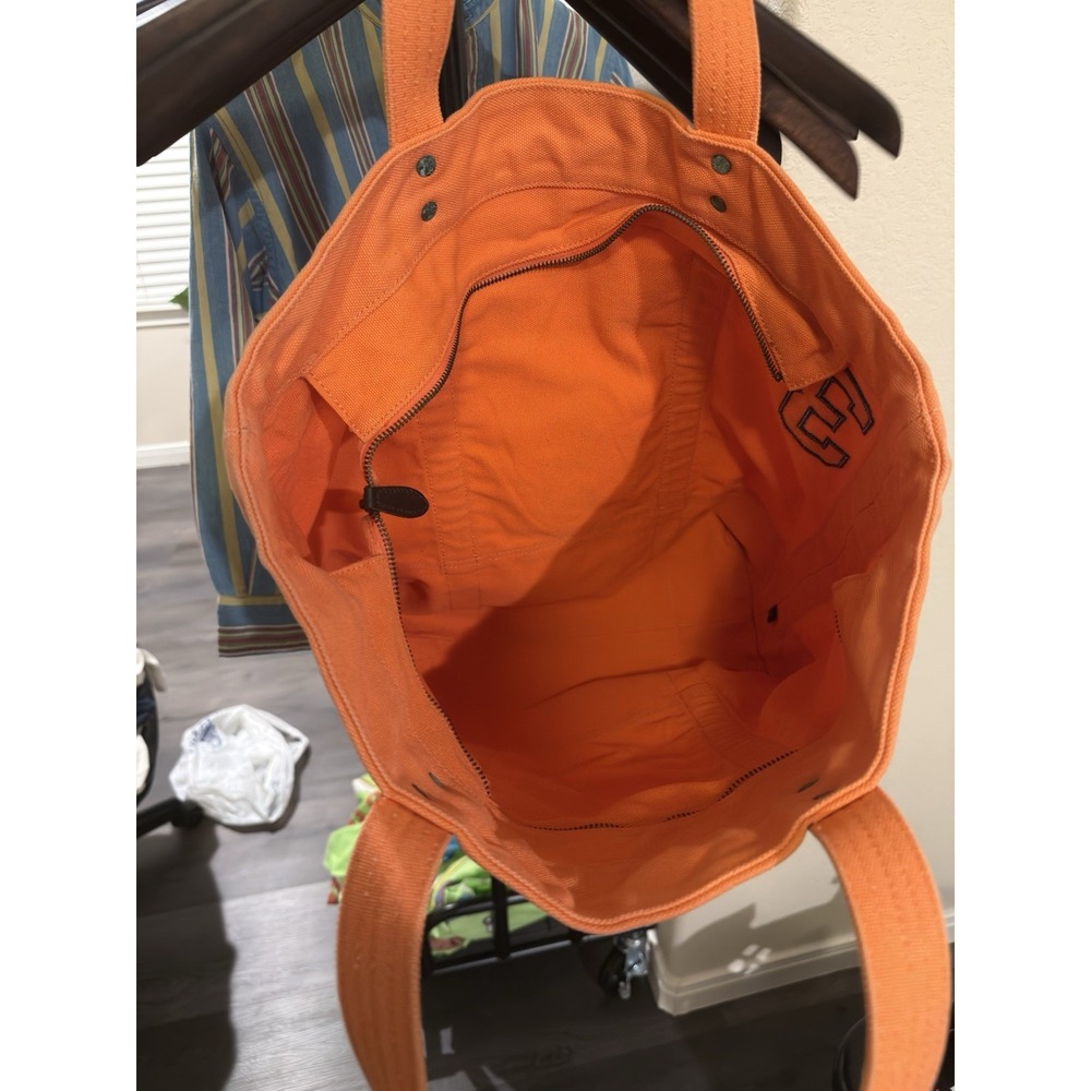 Polo Ralph Lauren Big Pony Canvas Tote Bag Orange Patch Zipper Embroidered Logo - Picture 4 of 8